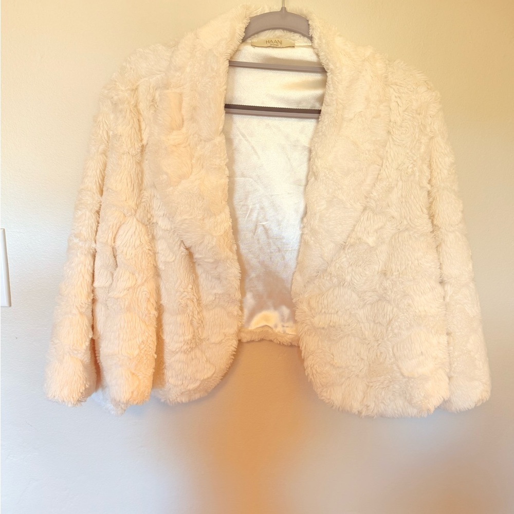 Haani Cream Faux Fur Shrug Wrap Coat